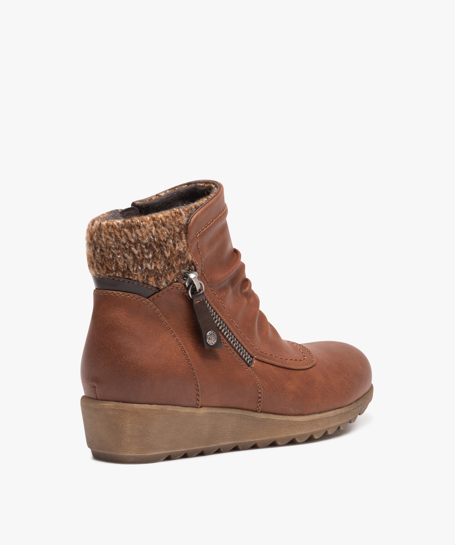 Boots femme confort unies à zip et col chaussette camel | GEMO