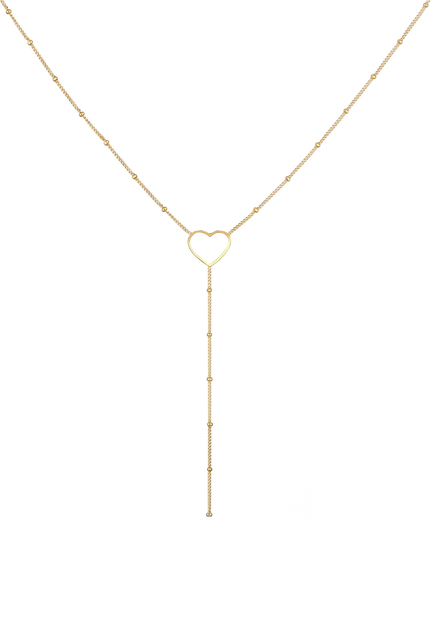 Elli Women's Y-shaped heart-shaped beaded chain in 925 sterling silver with gold plating