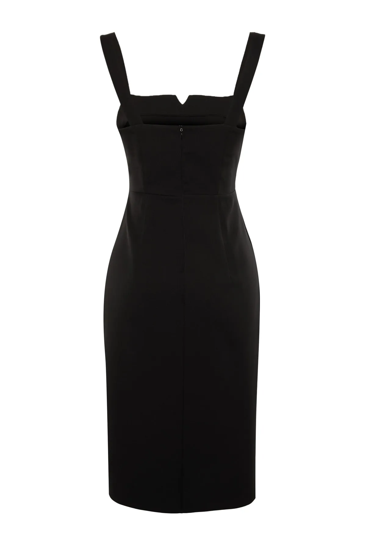 Trendyol Collection  Schwarzes, figurbetontes Midi-Webkleid mit Schlitz und Trägern TWOSS19BB0216