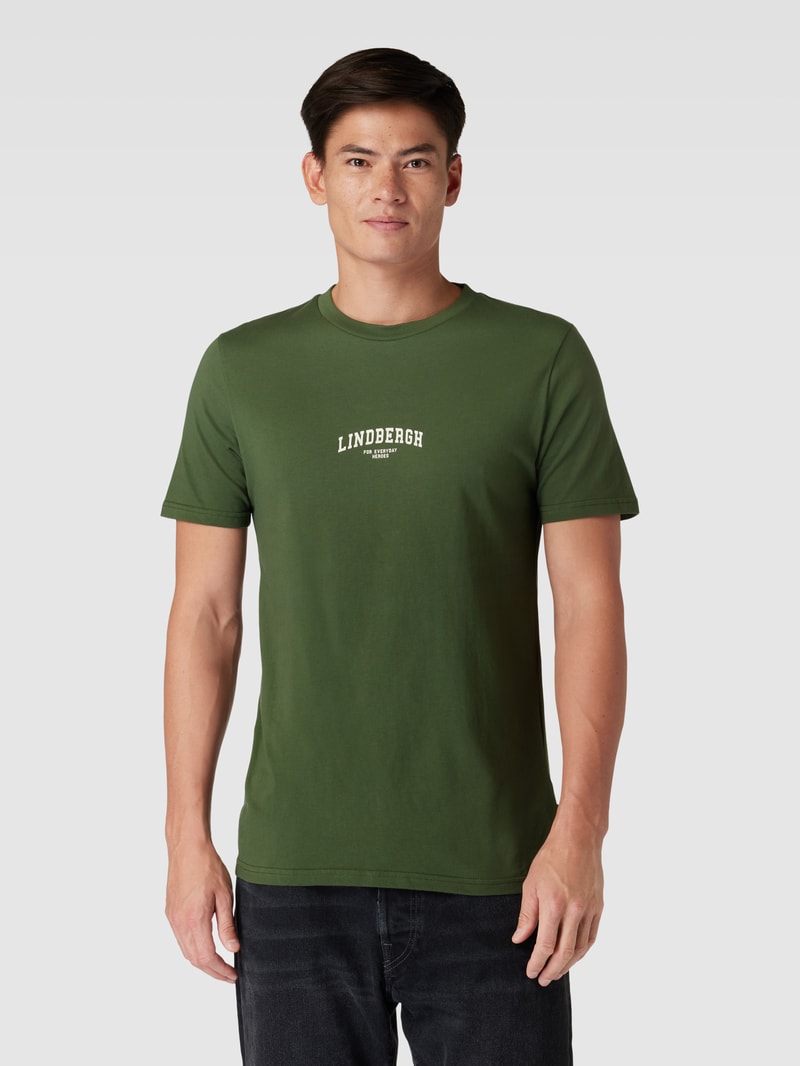 T-Shirt mit Label-Print und Rundhalsausschnitt in apfelgrün