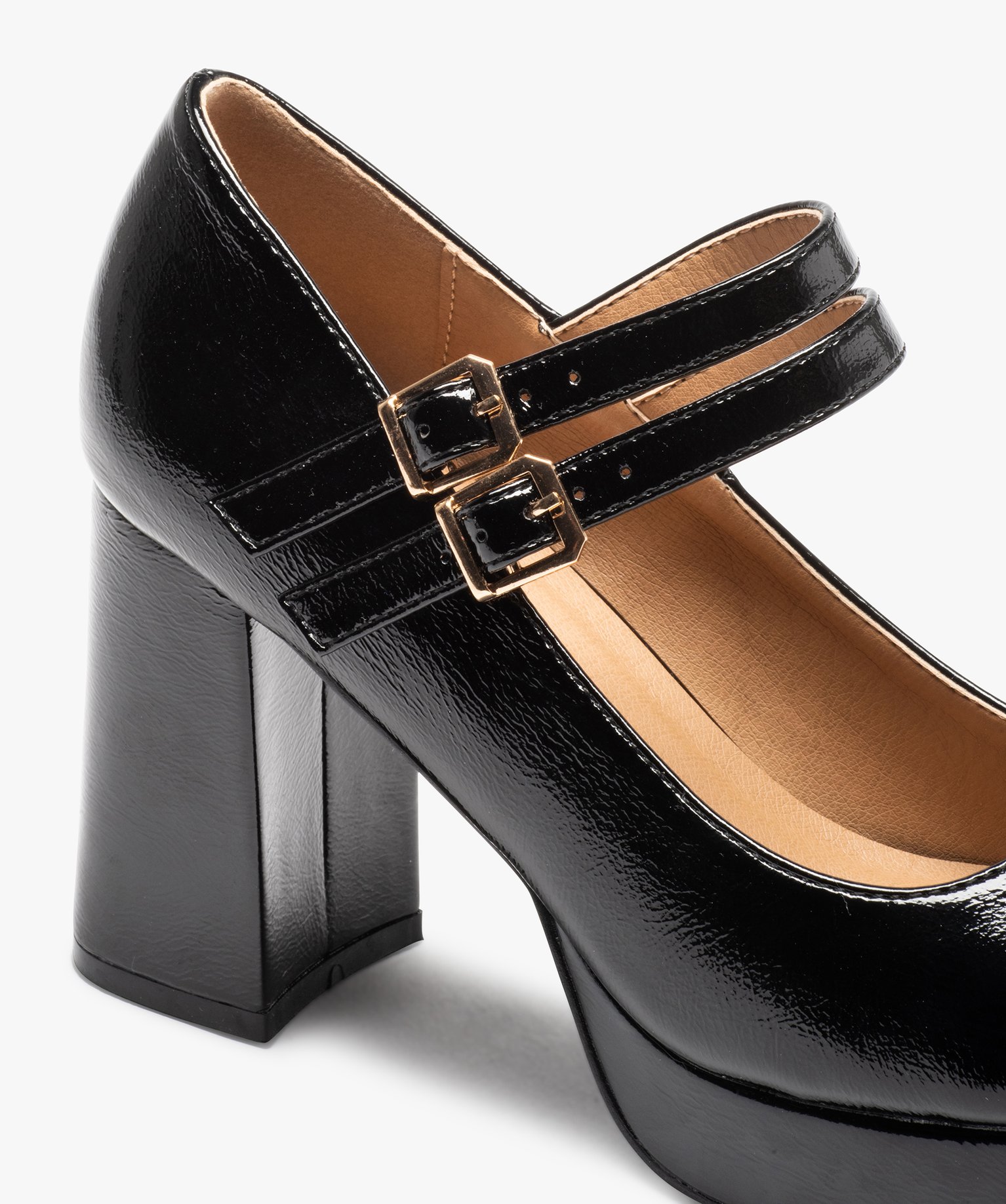 Escarpins babies vernis à talon et double bride femme noir | GEMO