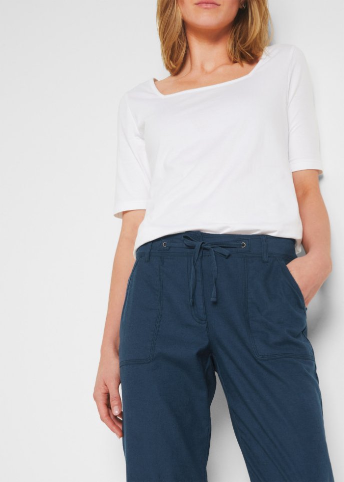 3/4 Hose mit Leinen und Bequembund, Loose-Fit