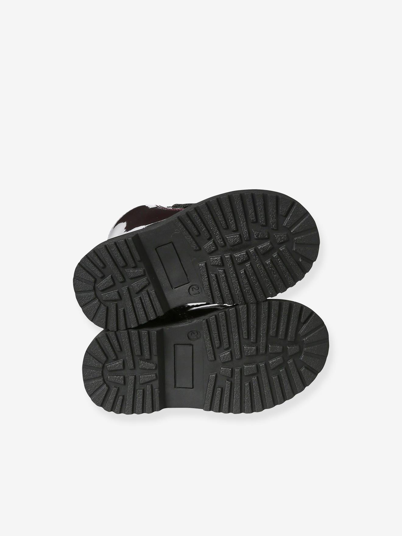 Boots vernies lacées et zippées bébé bordeaux