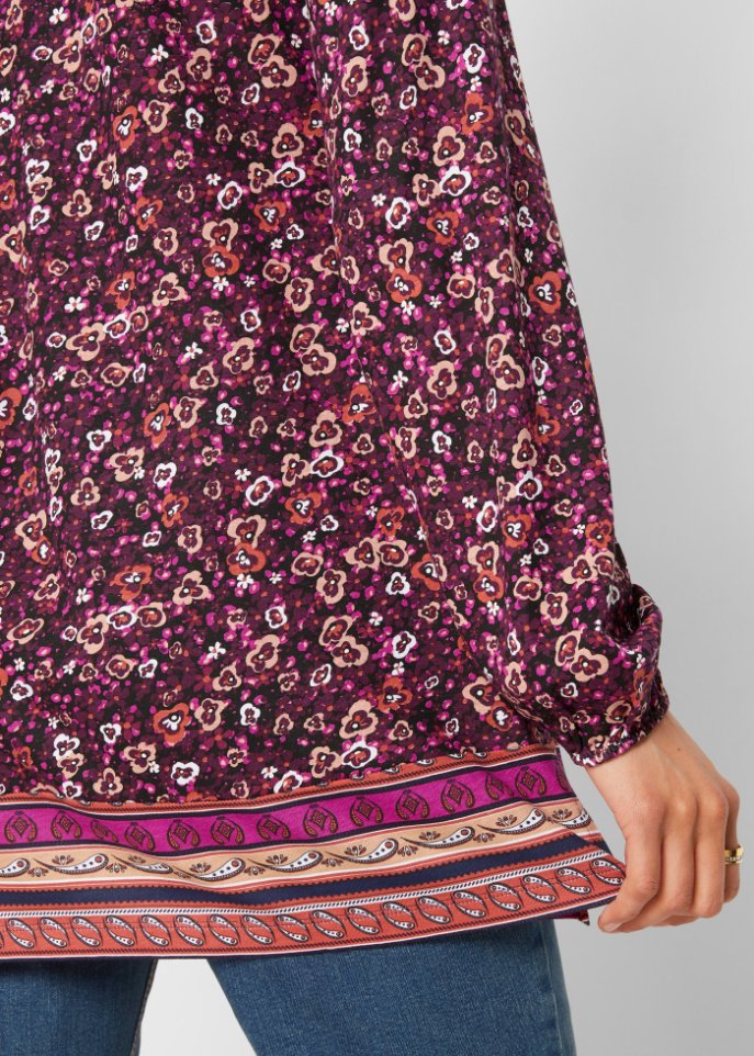Shirt-Tunika mit Unterbrust-Teilungsnaht und Raffung vorne