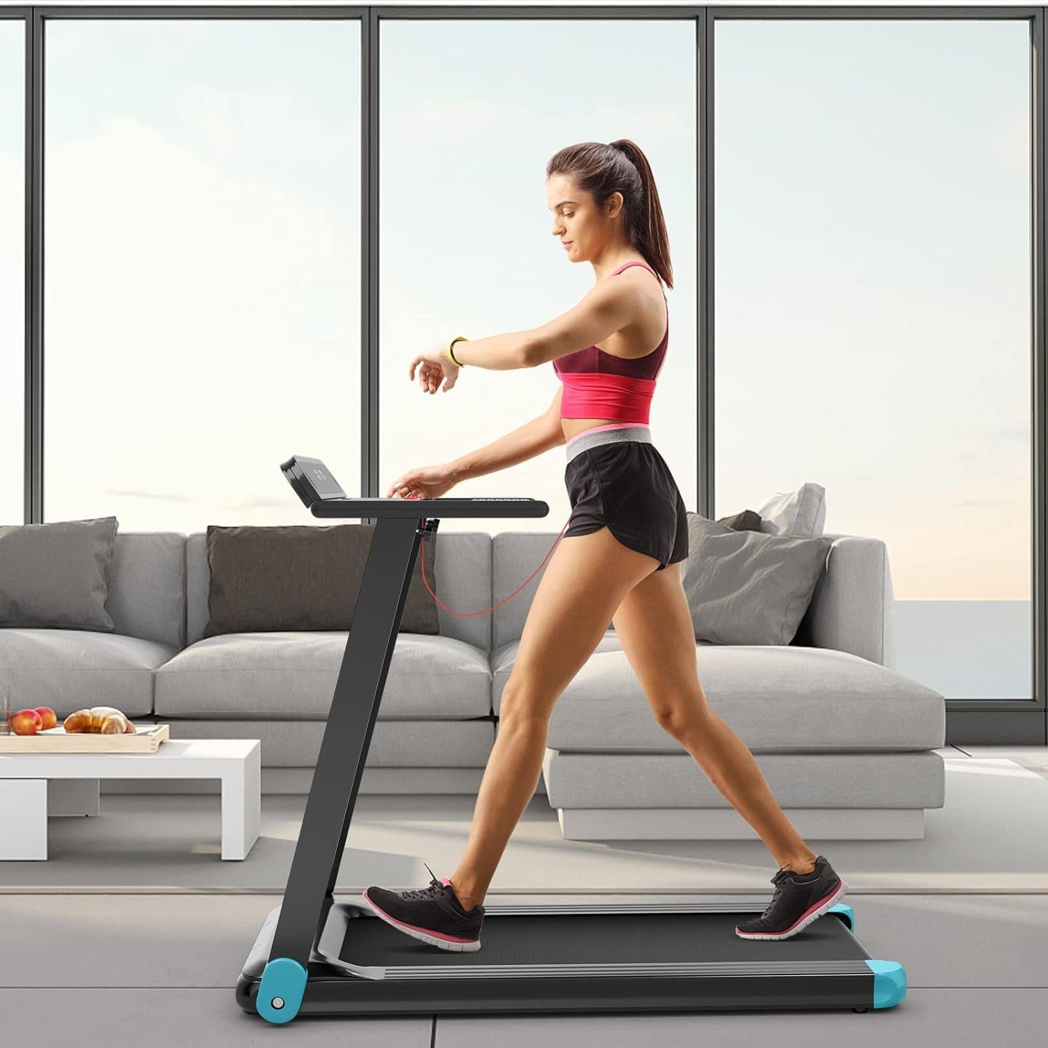 COSTWAY Laufband (klappbar Treadmil, Elektrisches Zuhause 0,75 HP Elektromotor 3 Modi), LED Display Geschwindigkeit 0-12 km/h App-kontrolliert mit Bluetooth