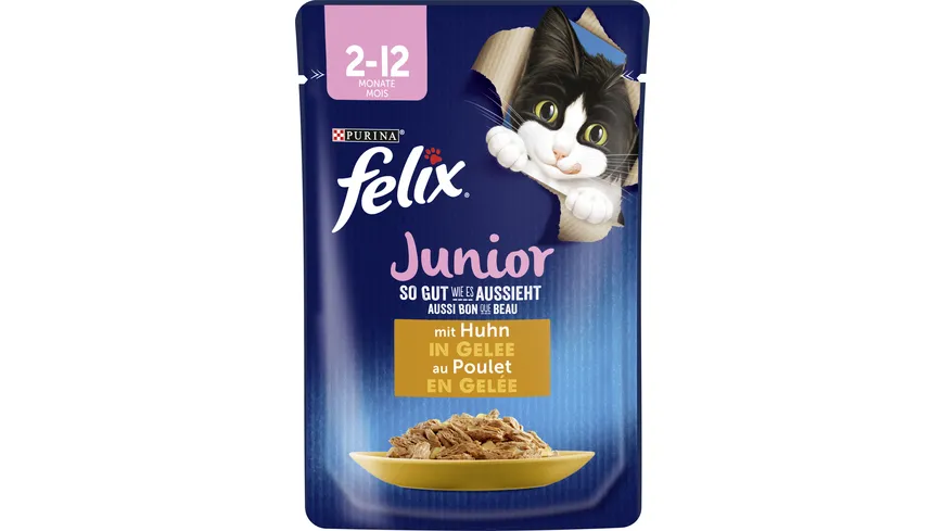 PURINA FELIX So gut wie es aussieht in Gelee Junior mit Huhn Katzennassfutter 85 g