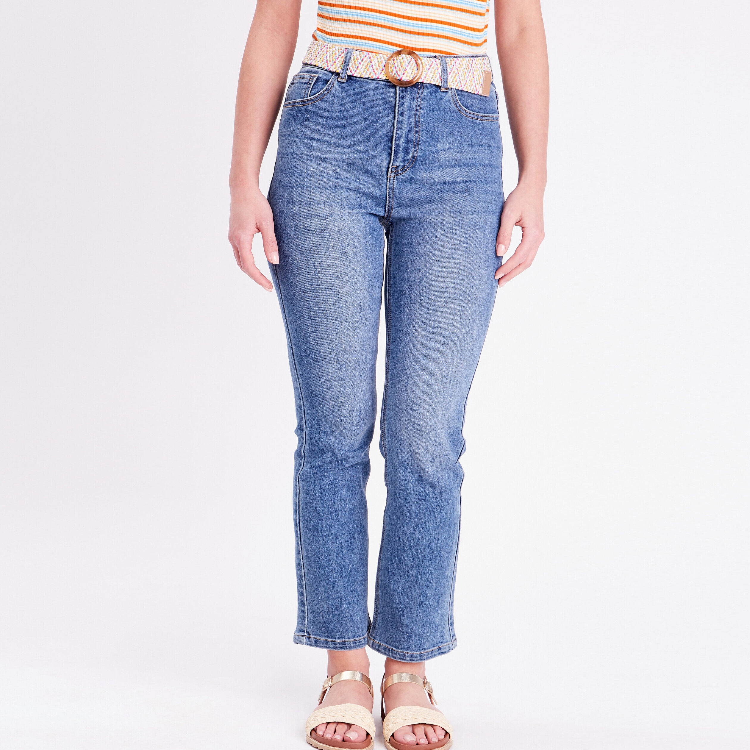 Jeans kick flare ceinturé denim double stone femme | Cache Cache