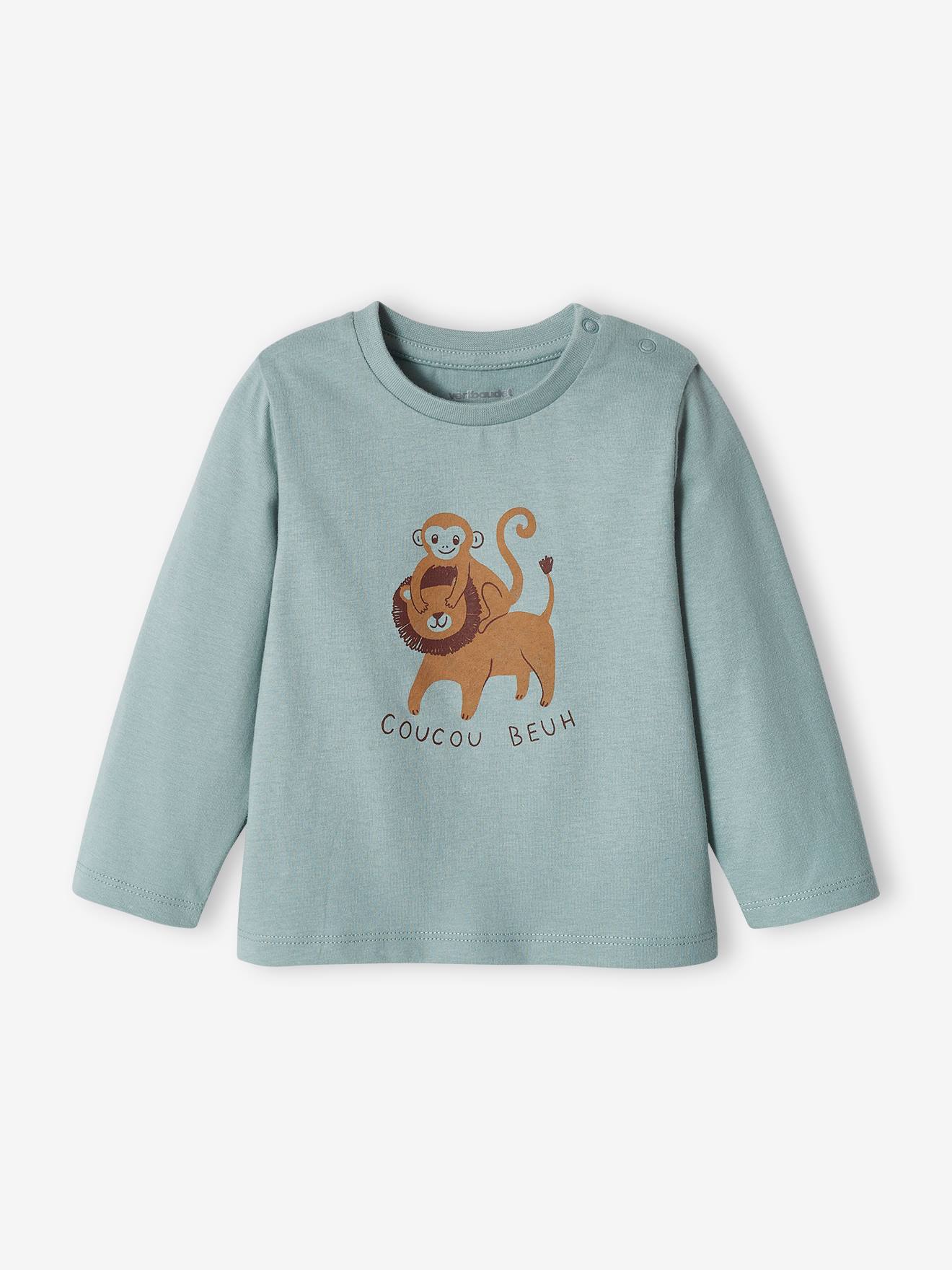 Lot de 2 T-shirts basics bébé motif animal et rayé bleu grisé