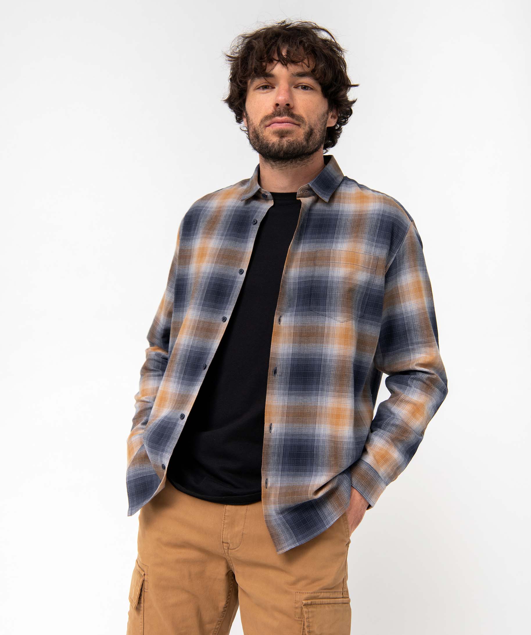 Chemise homme à manches longues et carreaux en flanelle carreaux | GEMO