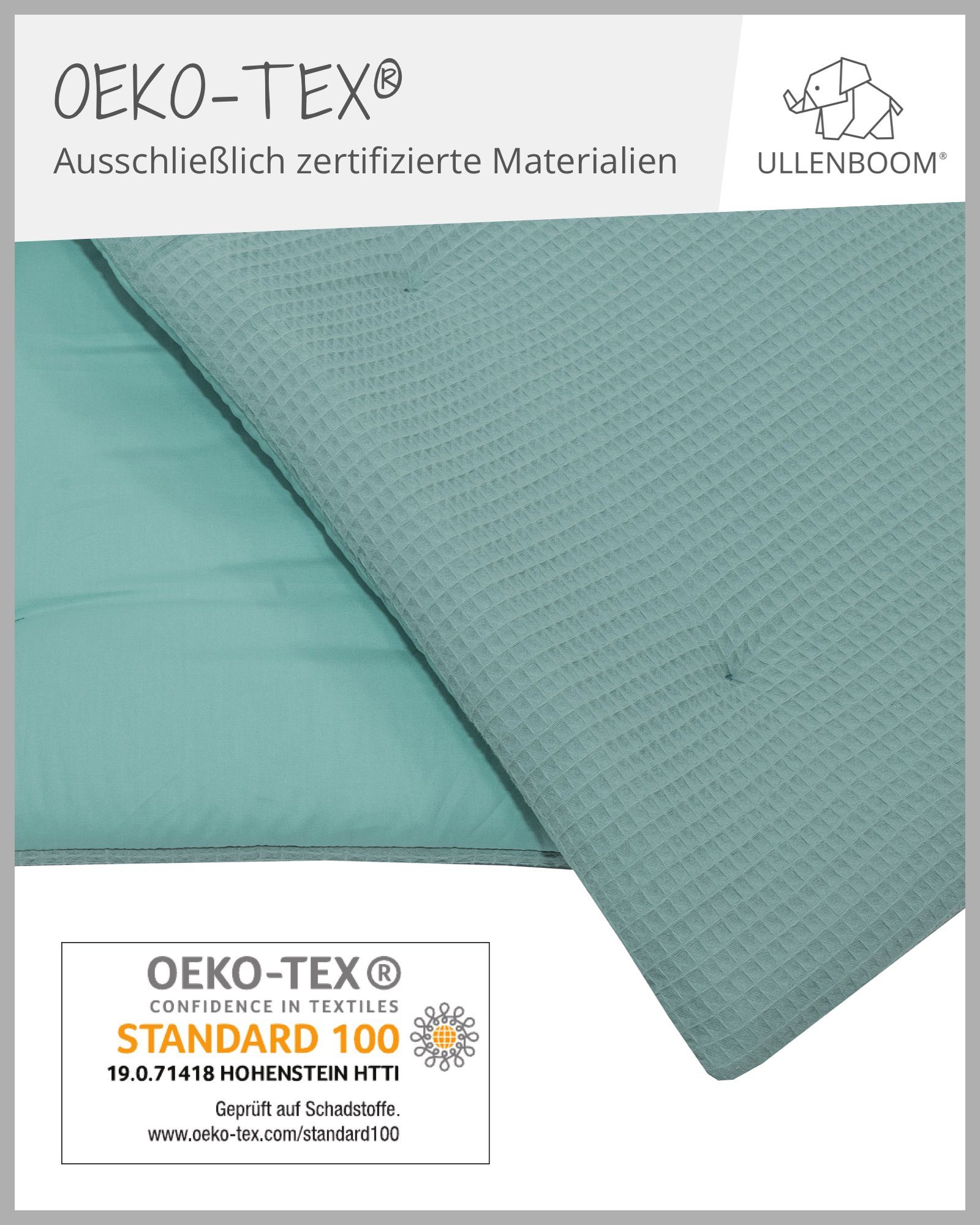 Krabbeldecke Baby Krabbeldecke 100x100 cm Salbeigrün (Made in EU), ULLENBOOM ®, Dick gepolstert, Außenstoff 100% Baumwolle, Waffelpiquè