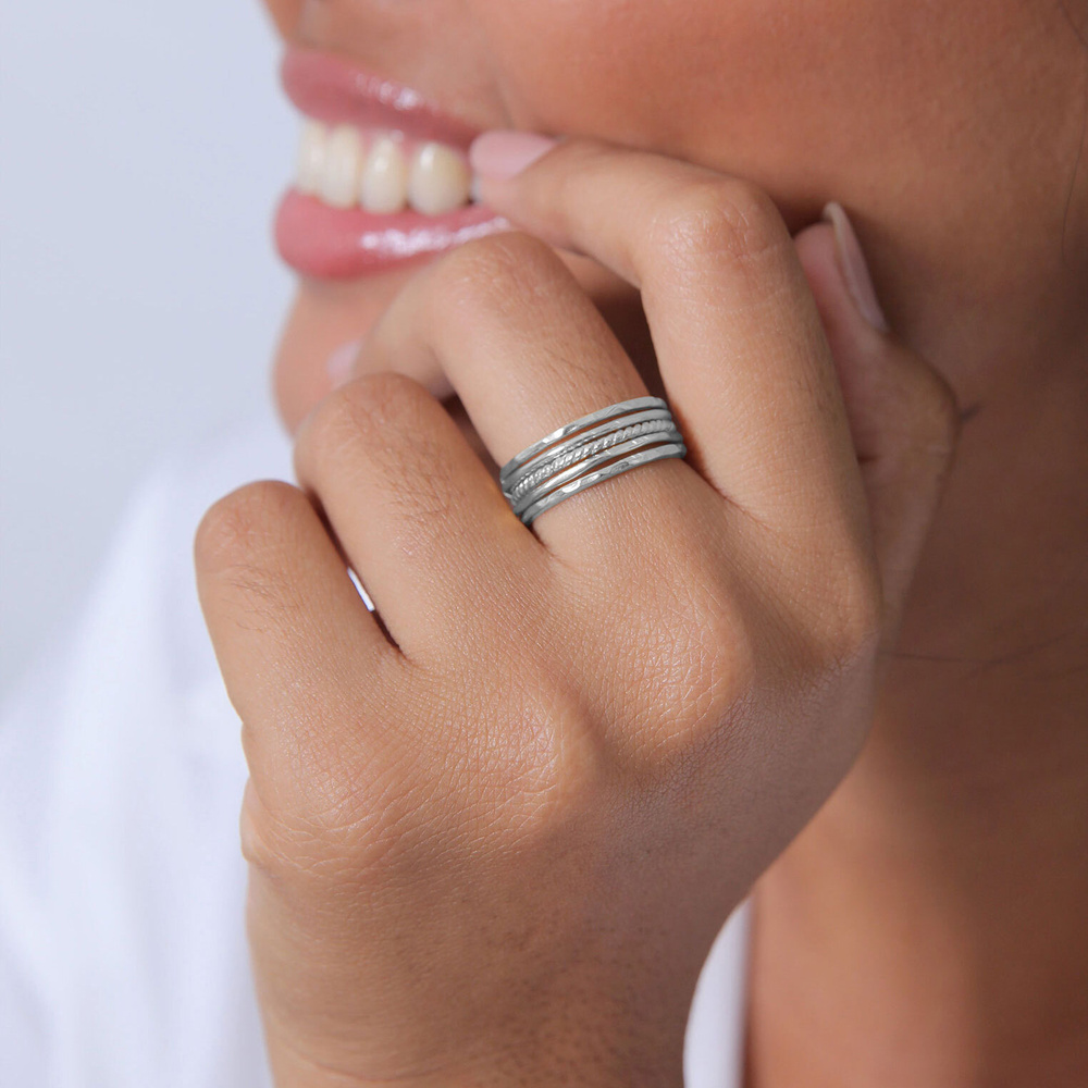 Elli Elli Bague Femmes Set Bande Empilage Minimaliste Tendance Blogueur Basique en Arg Bague