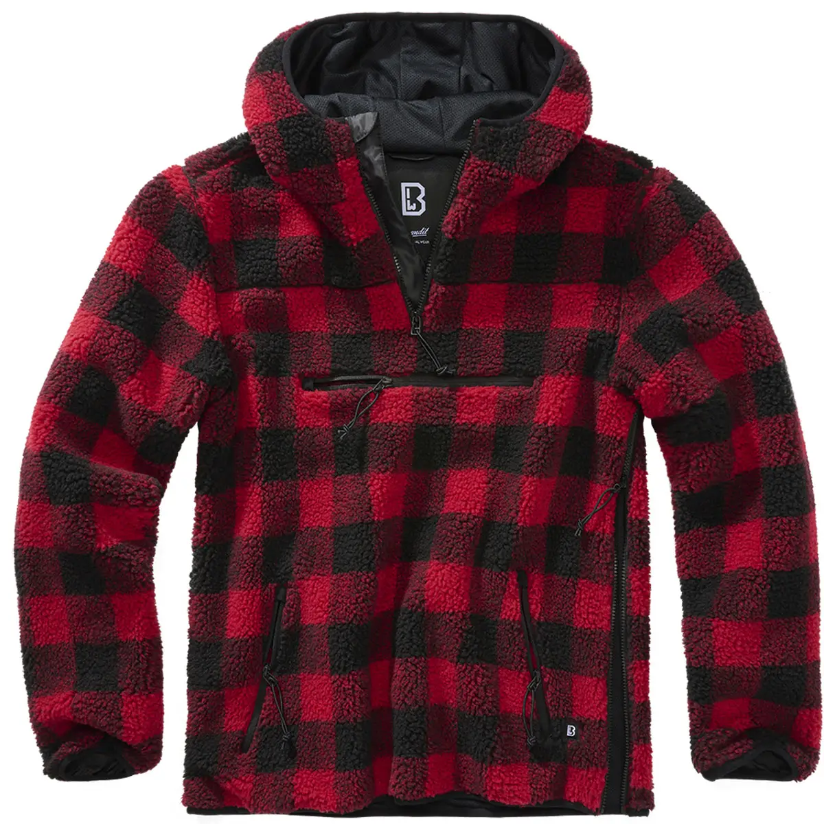 Teddyfleece Pullover mit Kapuze rot-schwarz