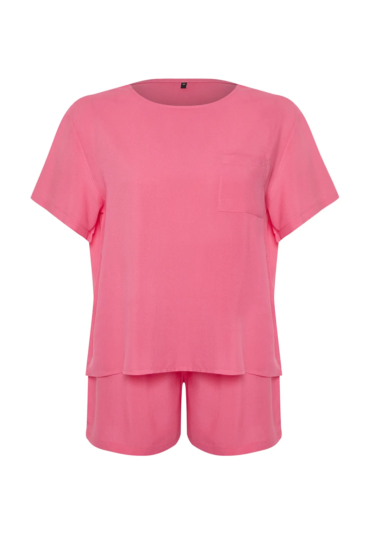Trendyol Curve  Fuchsiafarbenes, gewebtes Pyjama-Set mit Rundhalsausschnitt TBBSS24AI00005