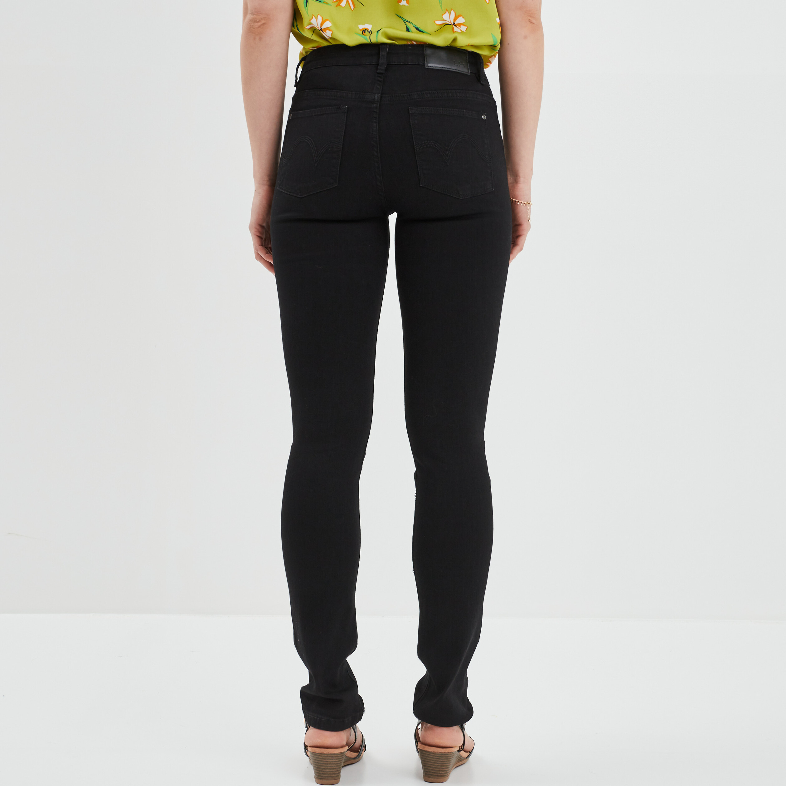 Jeans straight taille normale noir femme | La Halle
