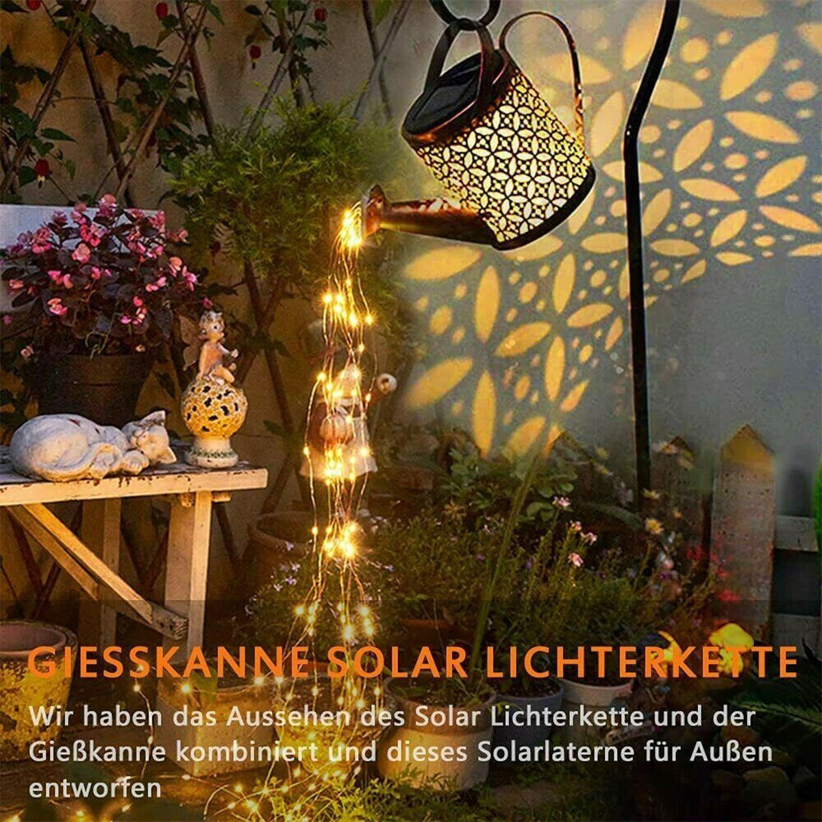 oyajia LED Solarleuchte Star Shower Gartendeko Gießkanne Lichter - Solar LED Art Light Ständer, LED fest integriert, Warmweiß, LED Solarleuchte Außen Duschlicht, Gießkanne Licht, für Rasen Yard Path