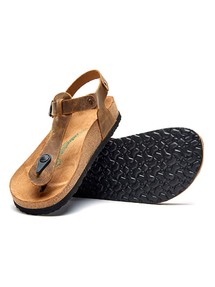 Comfortfusse Leder-Zehentrenner in Hellbraun günstig kaufen