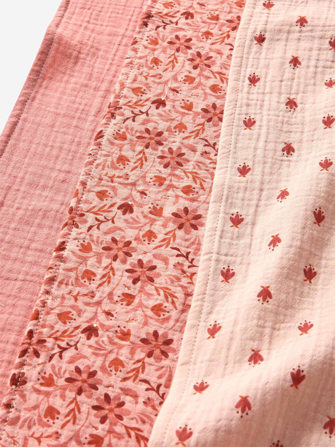 Lot de 3 langes en gaze de coton HAPPY BOHÈME rose