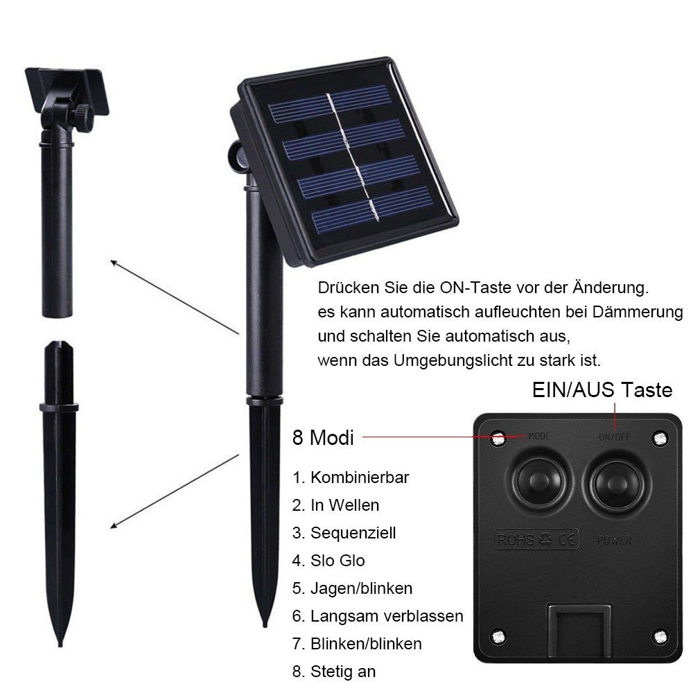 Rosnek LED-Lichterkette Lichterkette Außen Solar, Solar Lichterkette Aussen Kristall Kugeln, 5/9M Wasserdicht LED Solarlichterkette für Garten, Party, Weihnachten