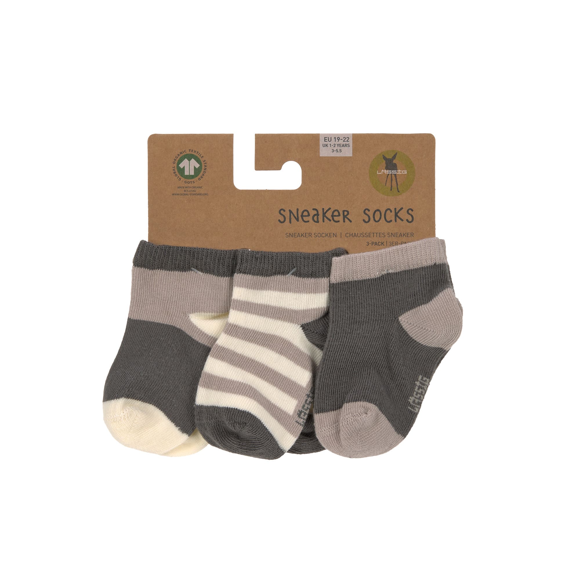 Kinder Sneaker Socken (3er-Set), Anthrazit Taupe