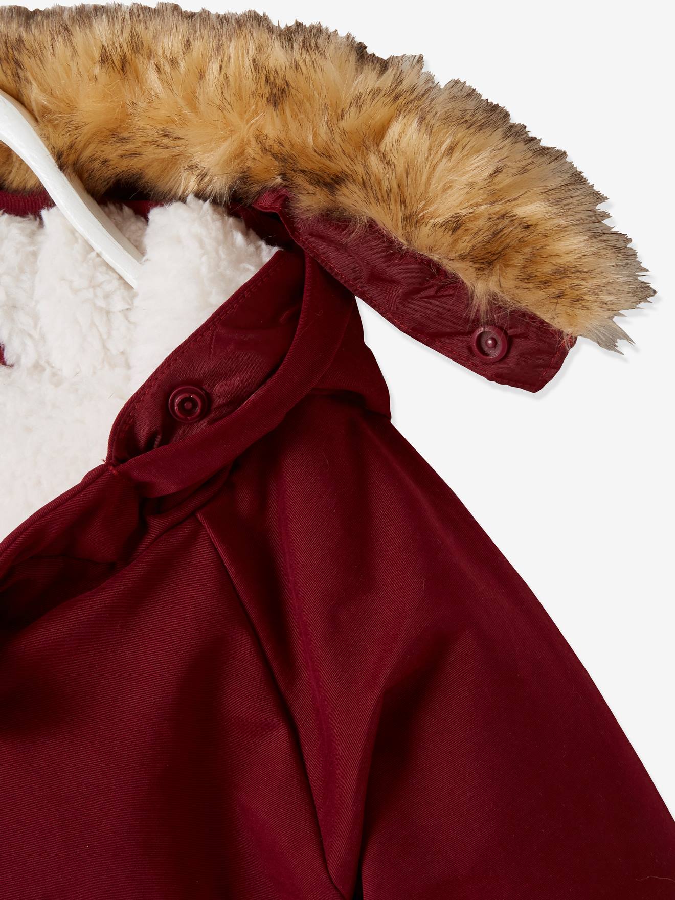 Parka à capuche bordée de fausse fourrure bébé bordeaux