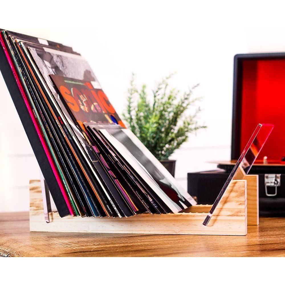 JedBesetzt CD-Regal Vinyl -Plattenspeicherhalter - Solid Wood Organizer mit klaren Acryl