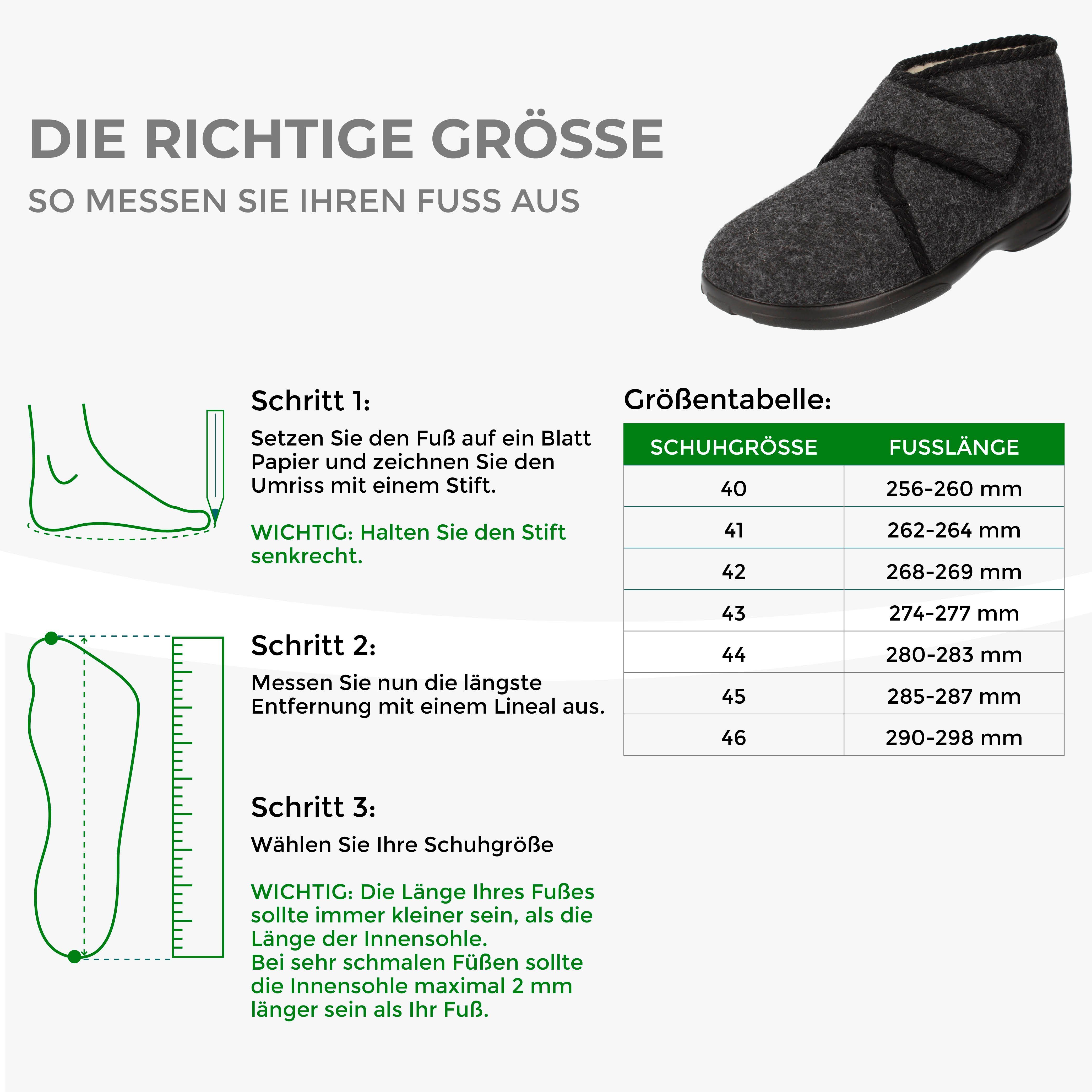 filsko Hedlunda Winter Filz HausSchuhe für Herren Hausschuh (rutschhemmender EVA Sohle) mit Klettverschluss