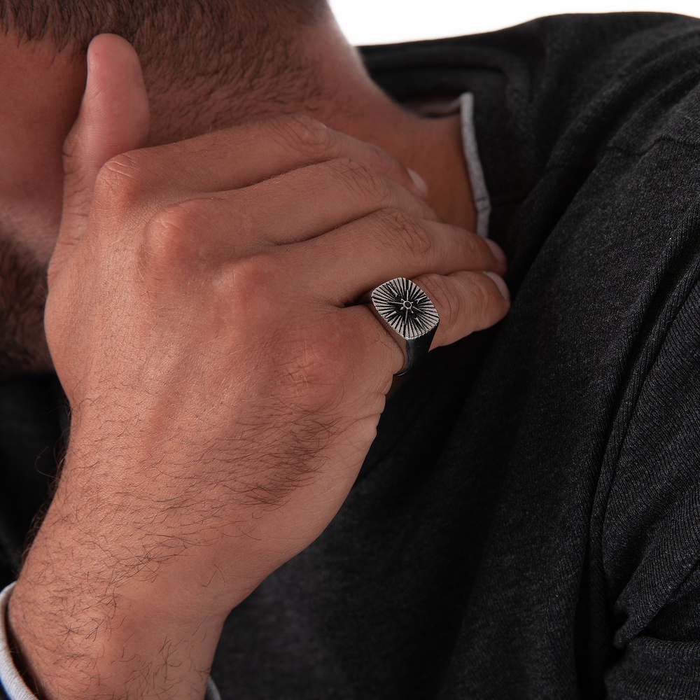 FAVS Bague pour hommes Acier inoxydable argent Bague