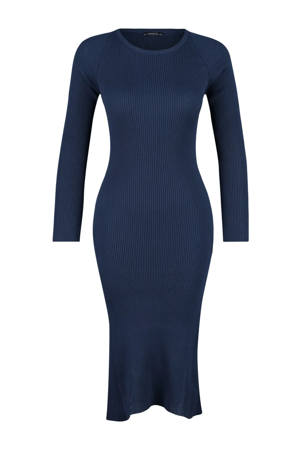 Trendyol Collection  Marineblaues Midi-Strickkleid mit Rundhalsausschnitt TWOAW23EL00023