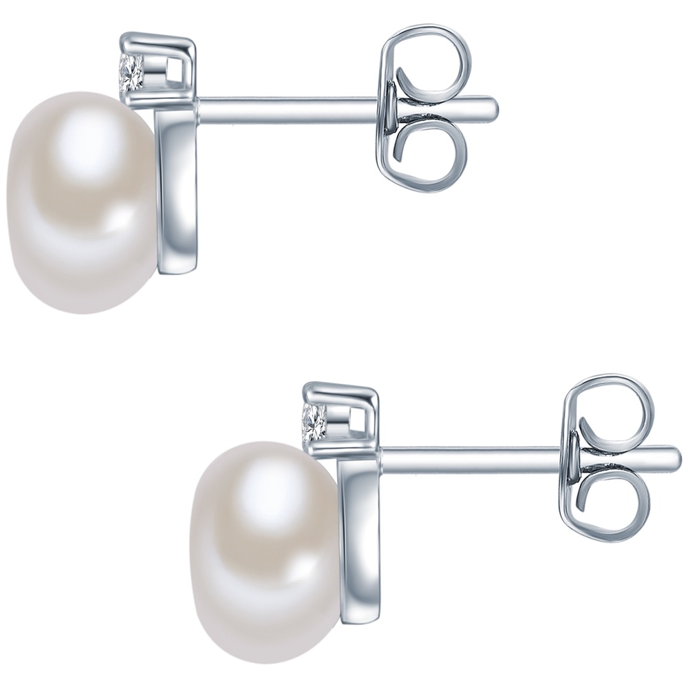 Valero Pearls Puce d'oreille en perle Perle de culture d'eau douce Oxyde de zirconium (CZ) Perl Boucles d'oreilles