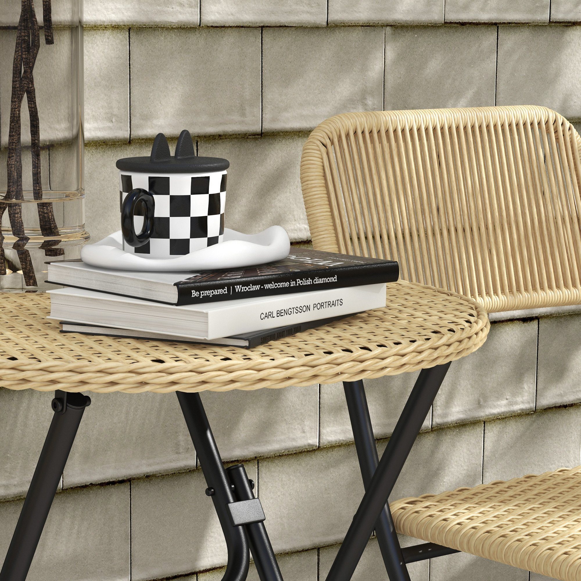 Outsunny Sitzgruppe Rattan Gartenmöbel-Set 3-TLG. Bistro-Set inkl. Couchtisch, 2 Stühle, (Balkonmöbel-Set, 3-tlg., Balkon-Sitzgarnitur), für Balkon, Terrasse, Stahl, Gelb