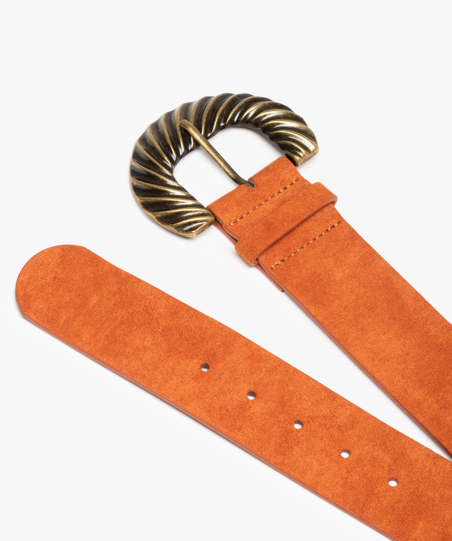 Ceinture femme large toucher velours à grosse boucle métal orange | GEMO