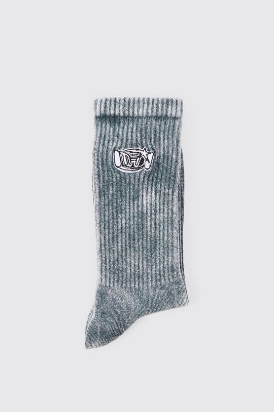 Socken mit Acid-Waschung und Man-Stickerei
