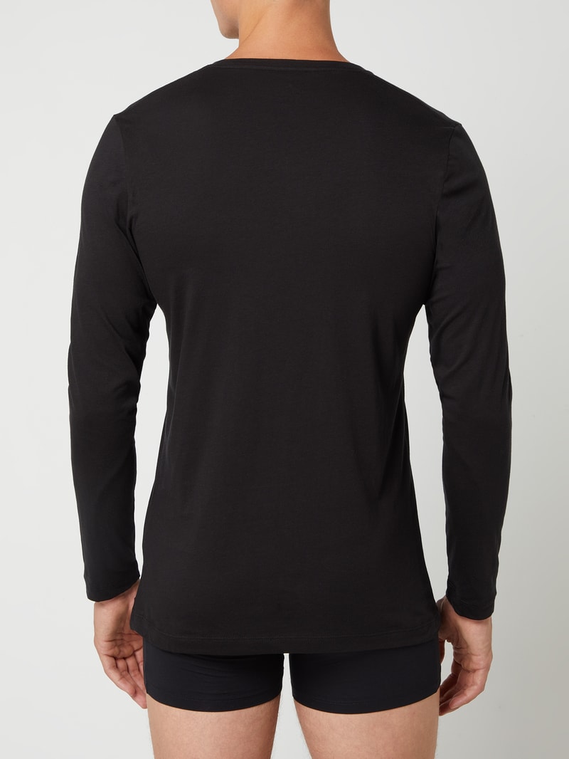 Body Fit Longsleeve aus Pima-Baumwolle im 2er-Pack in schwarz