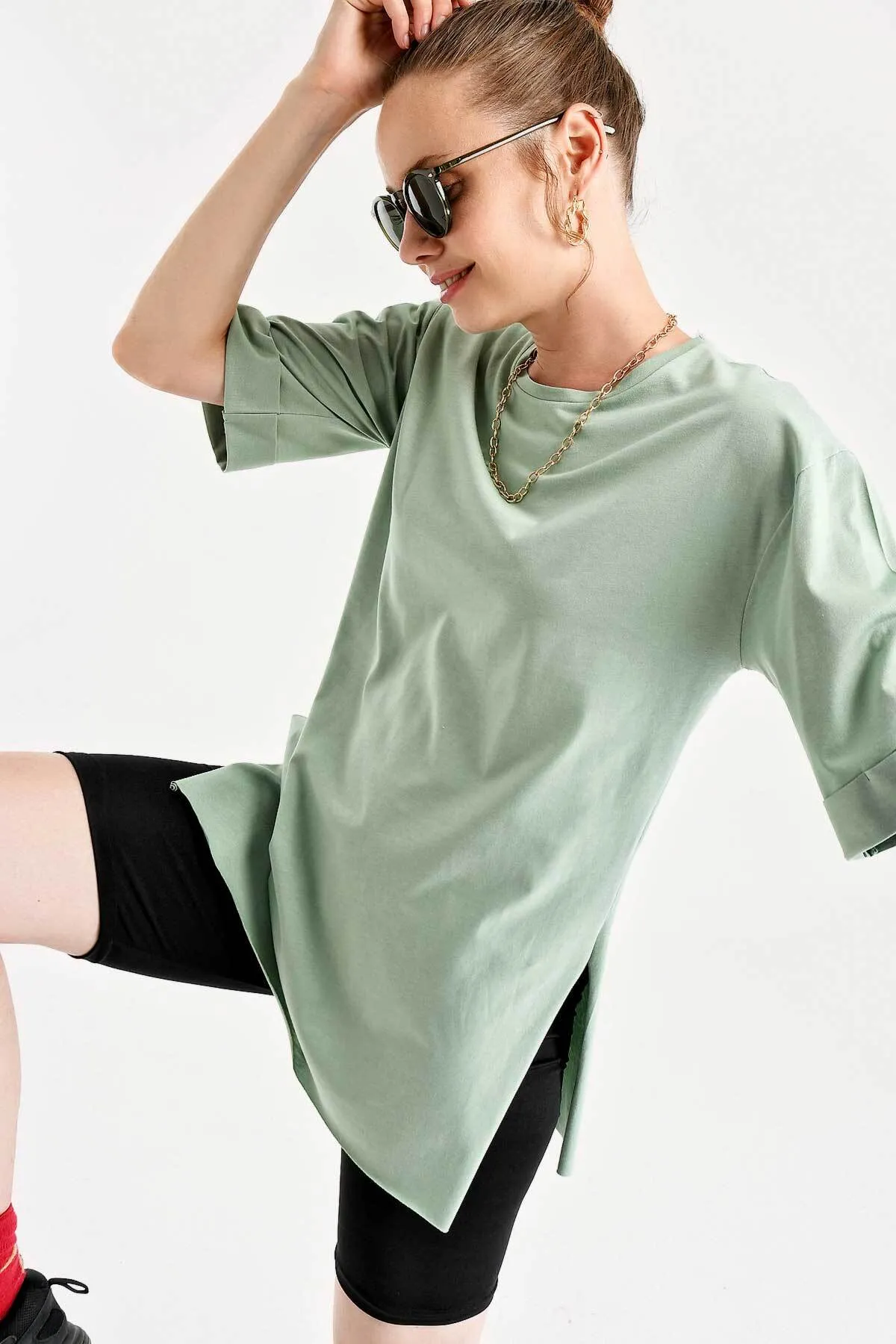 Bigdart  4123 Übergroßes T-Shirt mit Schlitzen - Çağla