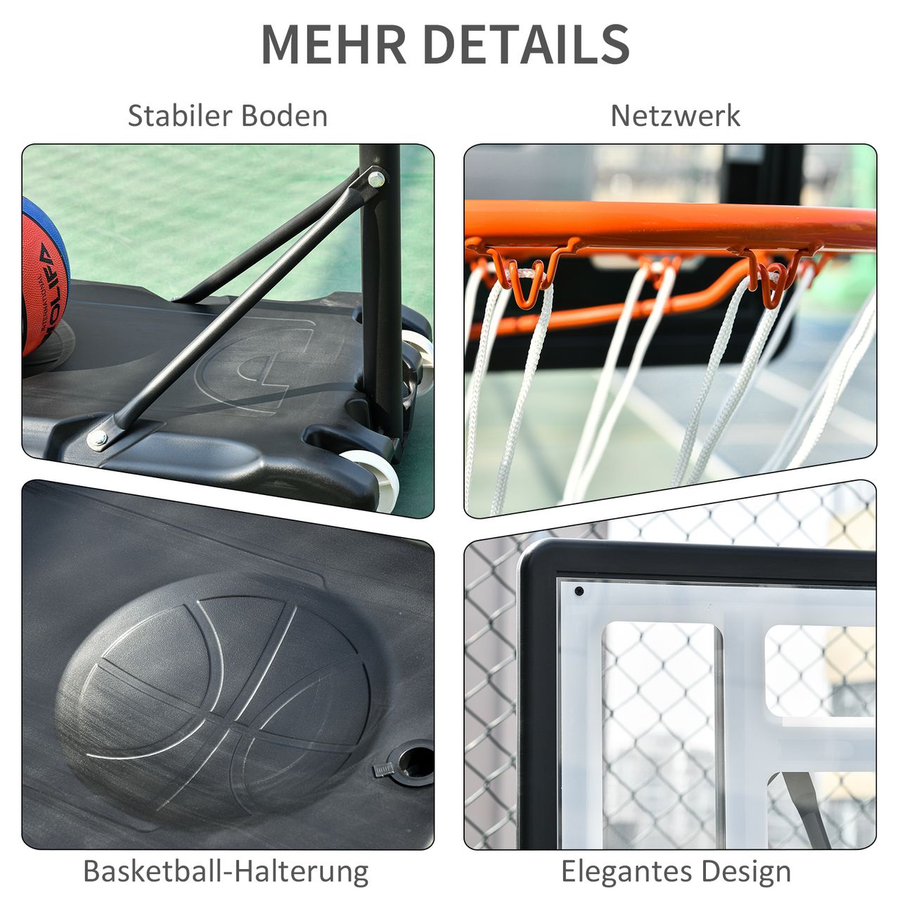 HOMCOM Basketballständer höhenverstellbar Basketballanlage mit Räder draußen Stahl PVC HDPE Schwarz 83 x 75 x 206-260 cm