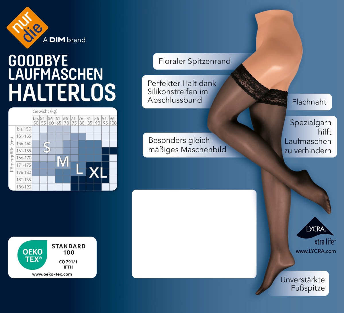 Halterlose Strümpfe Goodbye Laufmaschen schwarz Gr. 38/40, 1 St