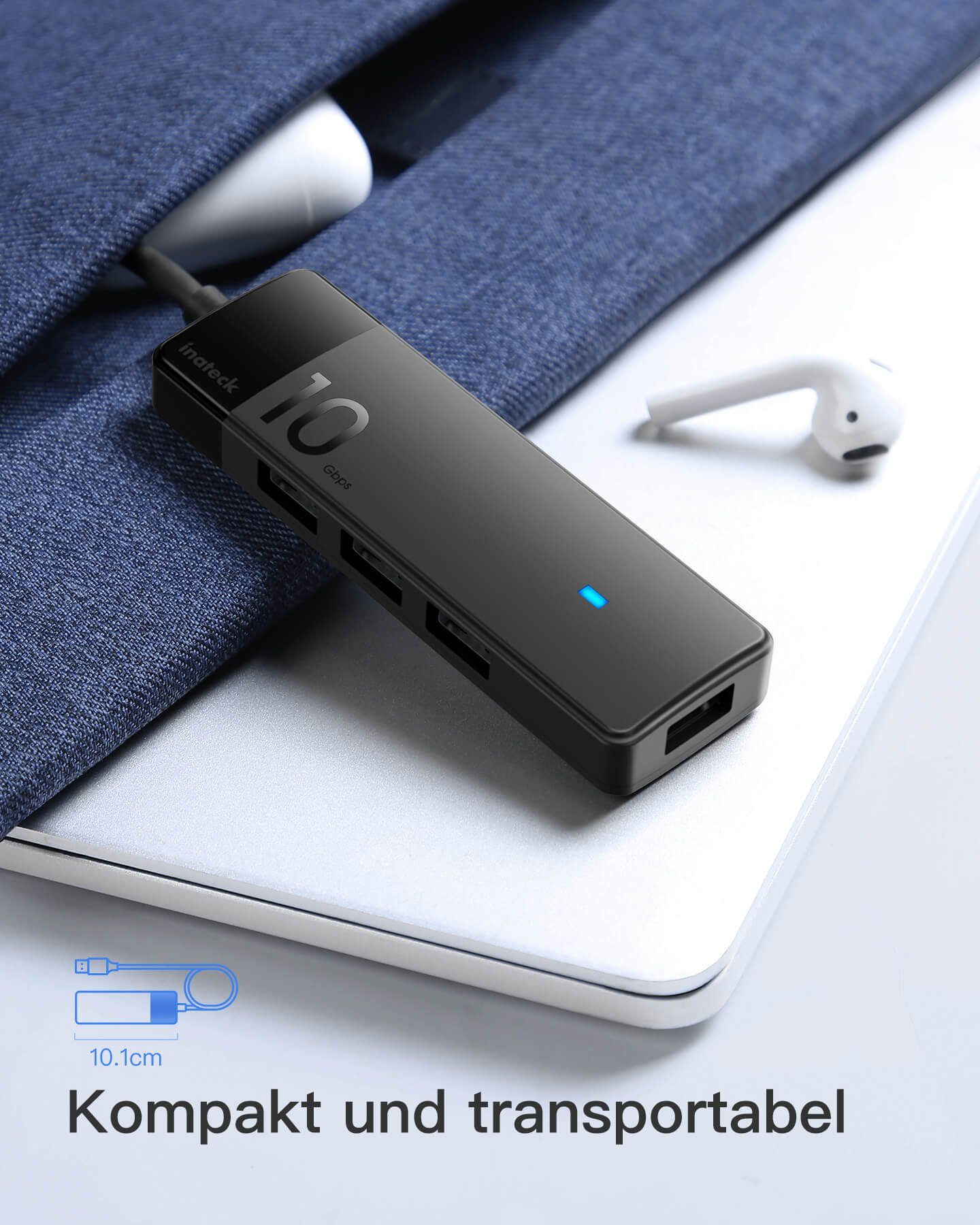 Inateck Laptop-Dockingstation USB 3.2 Hub mit 100cm Kabel, 4 USB A Ports