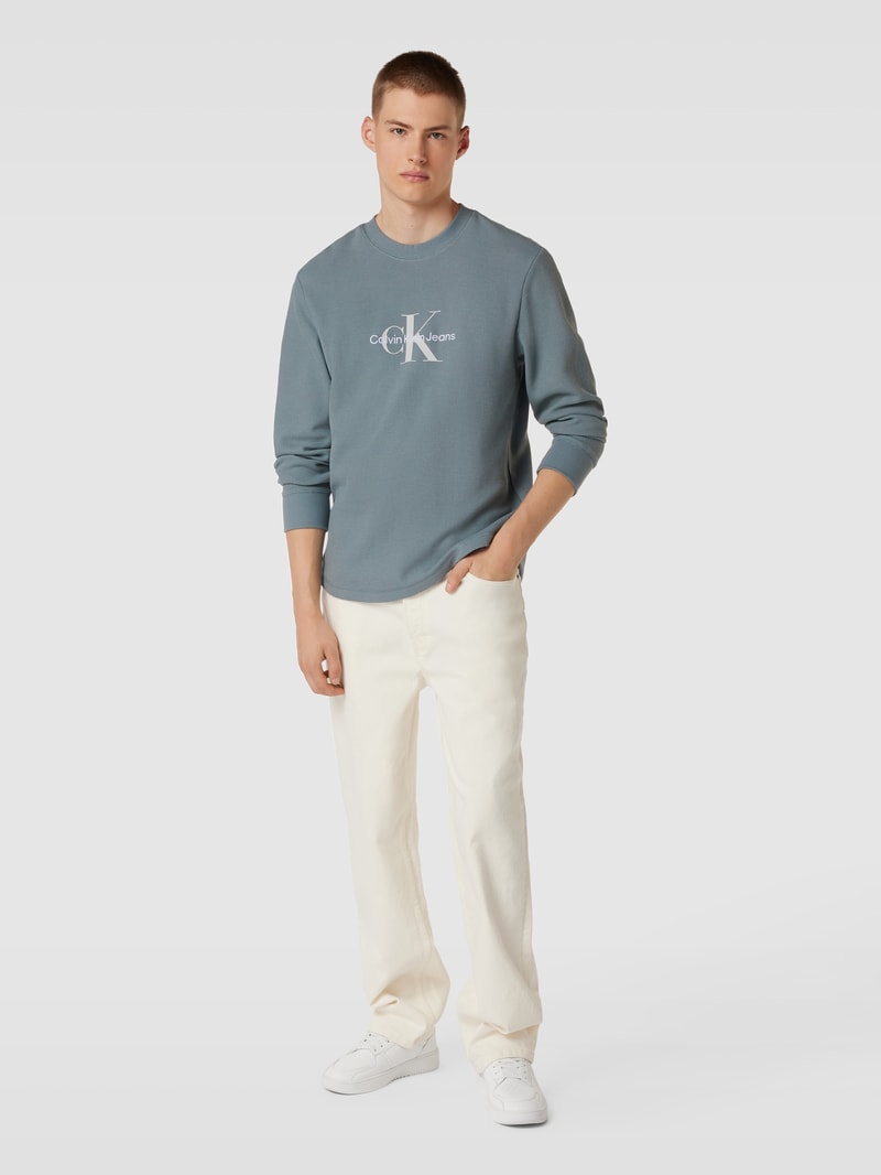 Longsleeve in Waffelstruktur mit Label-Stitching in anthrazit