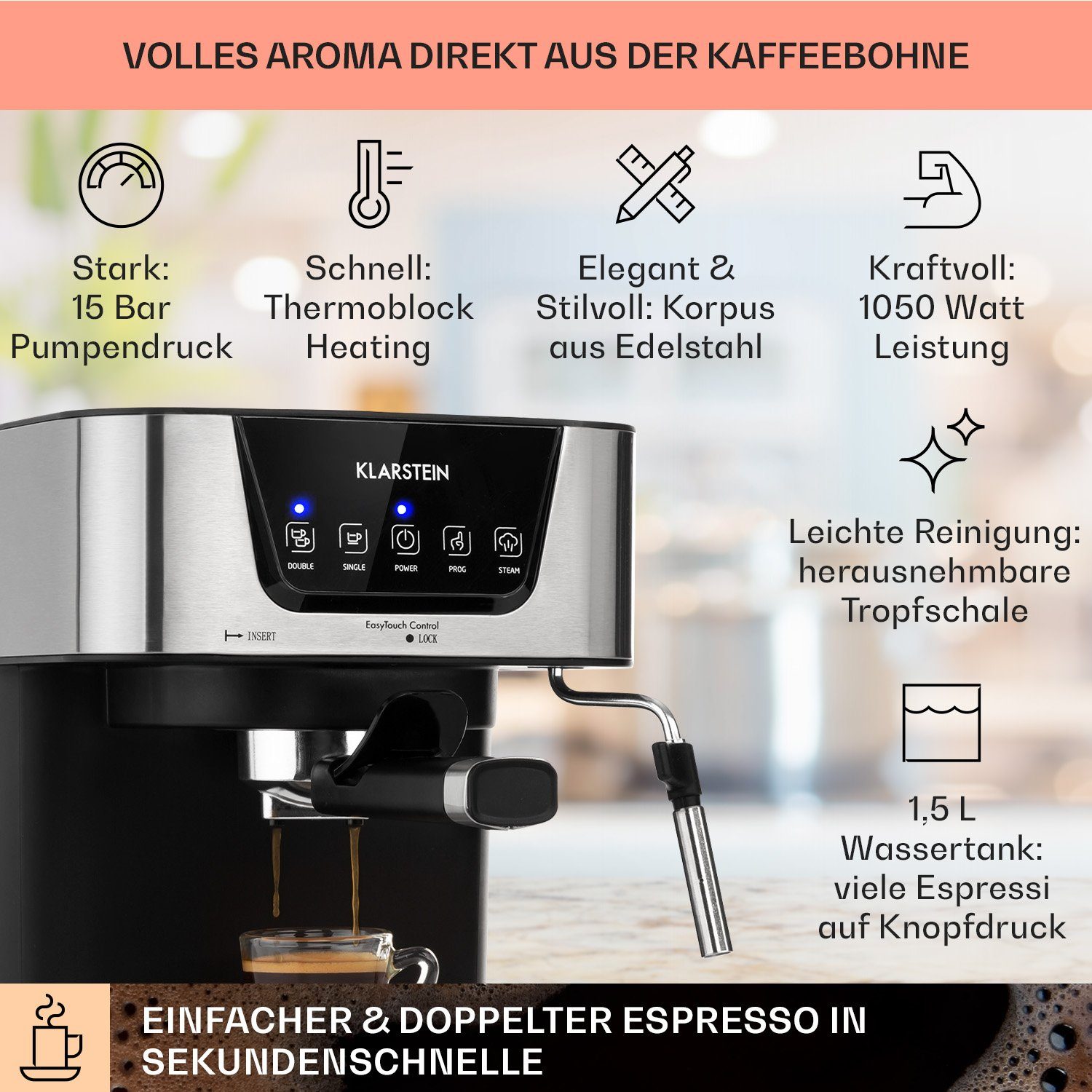 Klarstein Filterkaffeemaschine Arabica, 1.5l Kaffeekanne