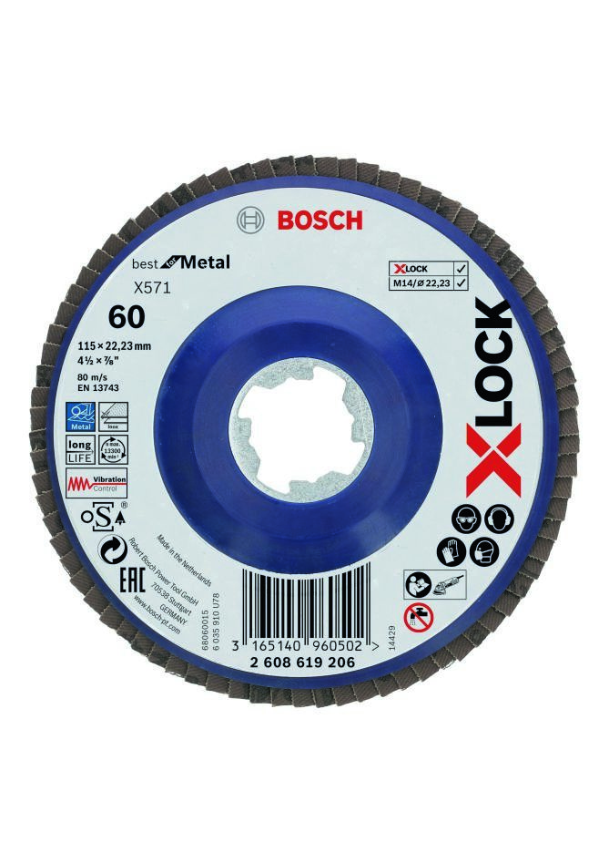 Bosch Blue Accessories 2608619206 X-LOCK legyezőlapos csiszolótárcsa Best for Metal egyenes 115 mm K60