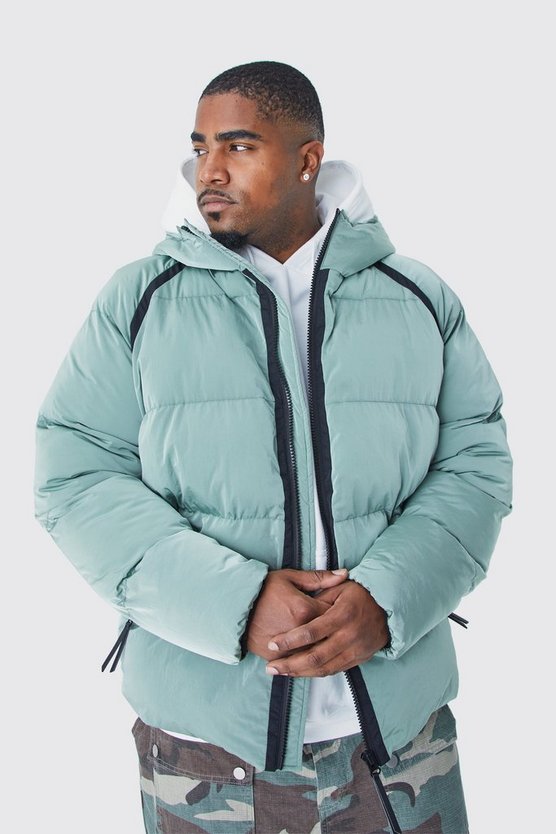 Plus Steppjacke in Knitteroptik mit Kapuze