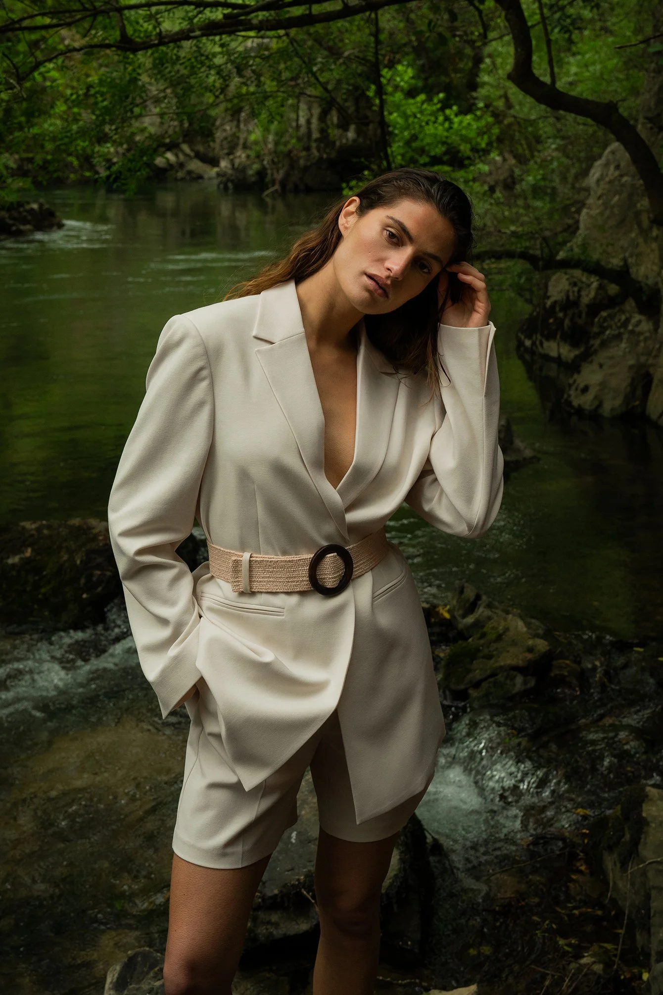 Oversize-Blazer mit geflochtenem Gürtel
