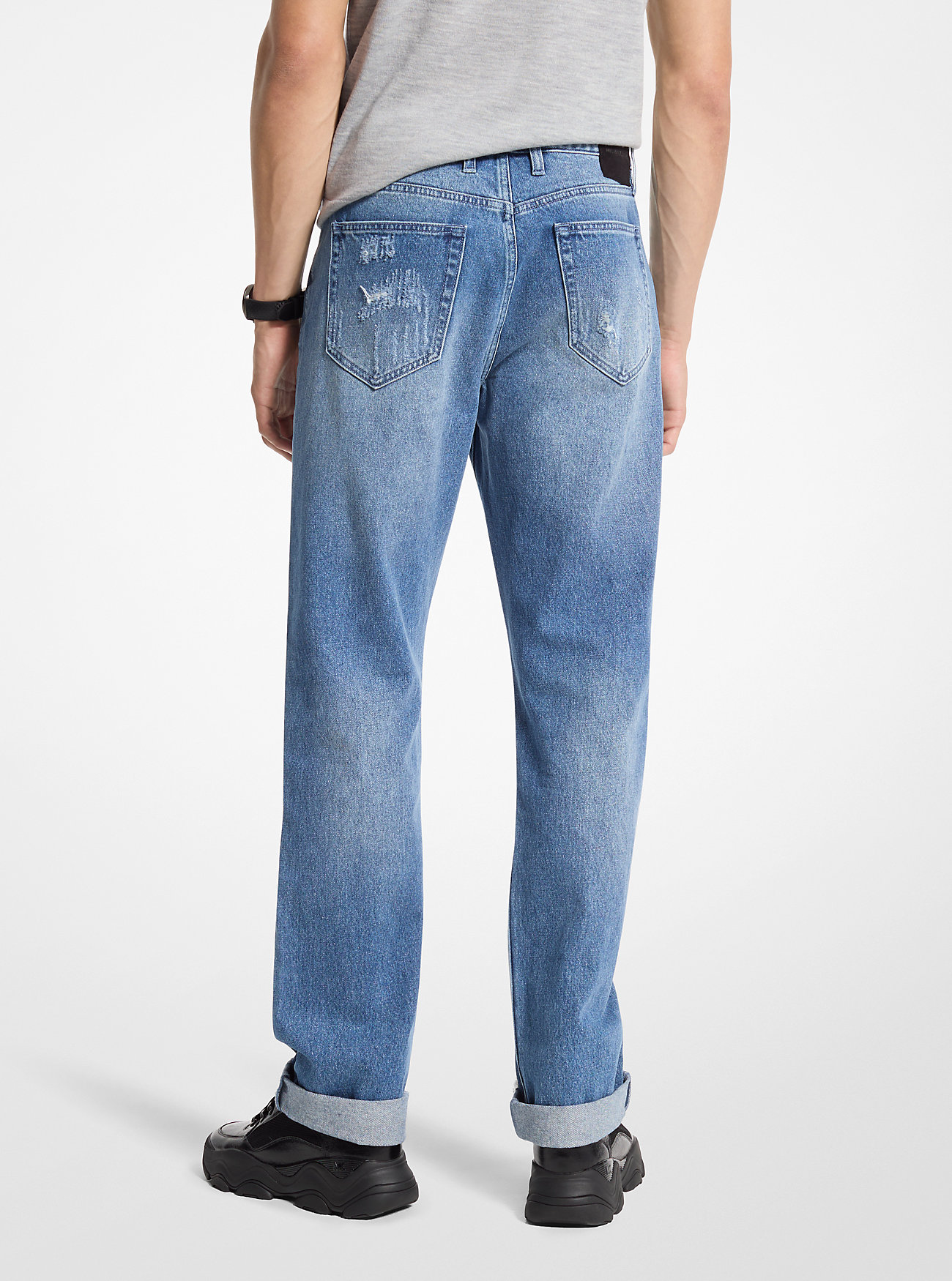 Finn Distressed Denim Jeans - BLÅ HERITAGE WASH