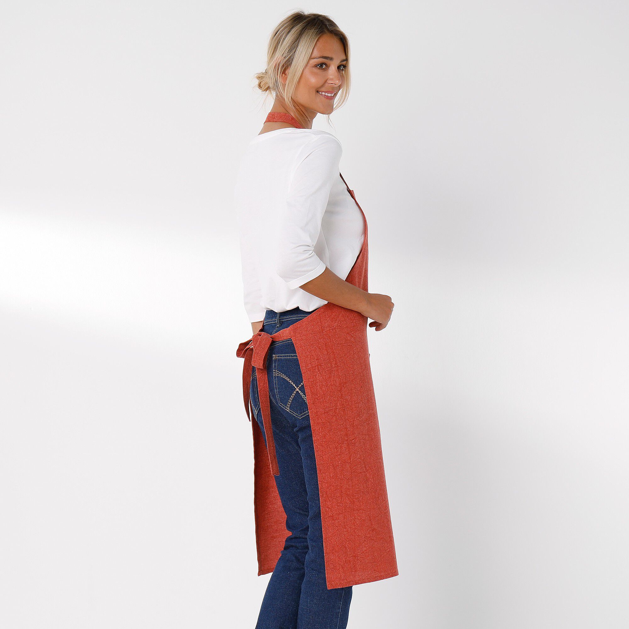 Tablier bavette coton et lin uni personnalisable