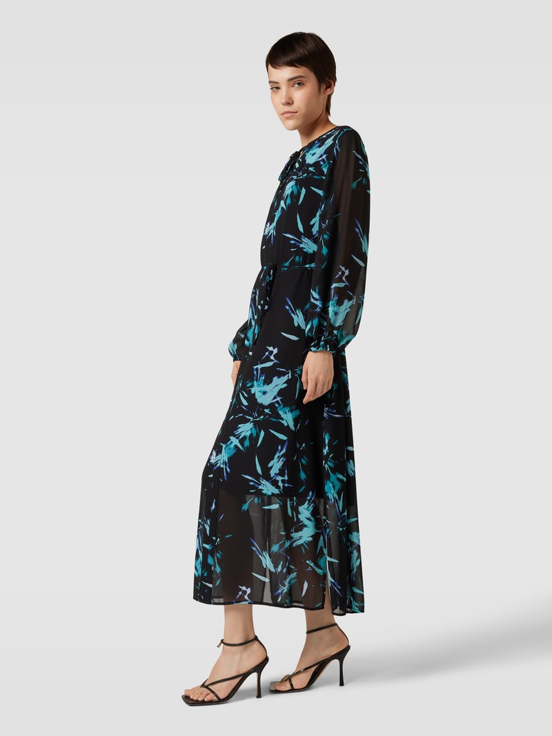 Midikleid mit Bindegürtel in petrol