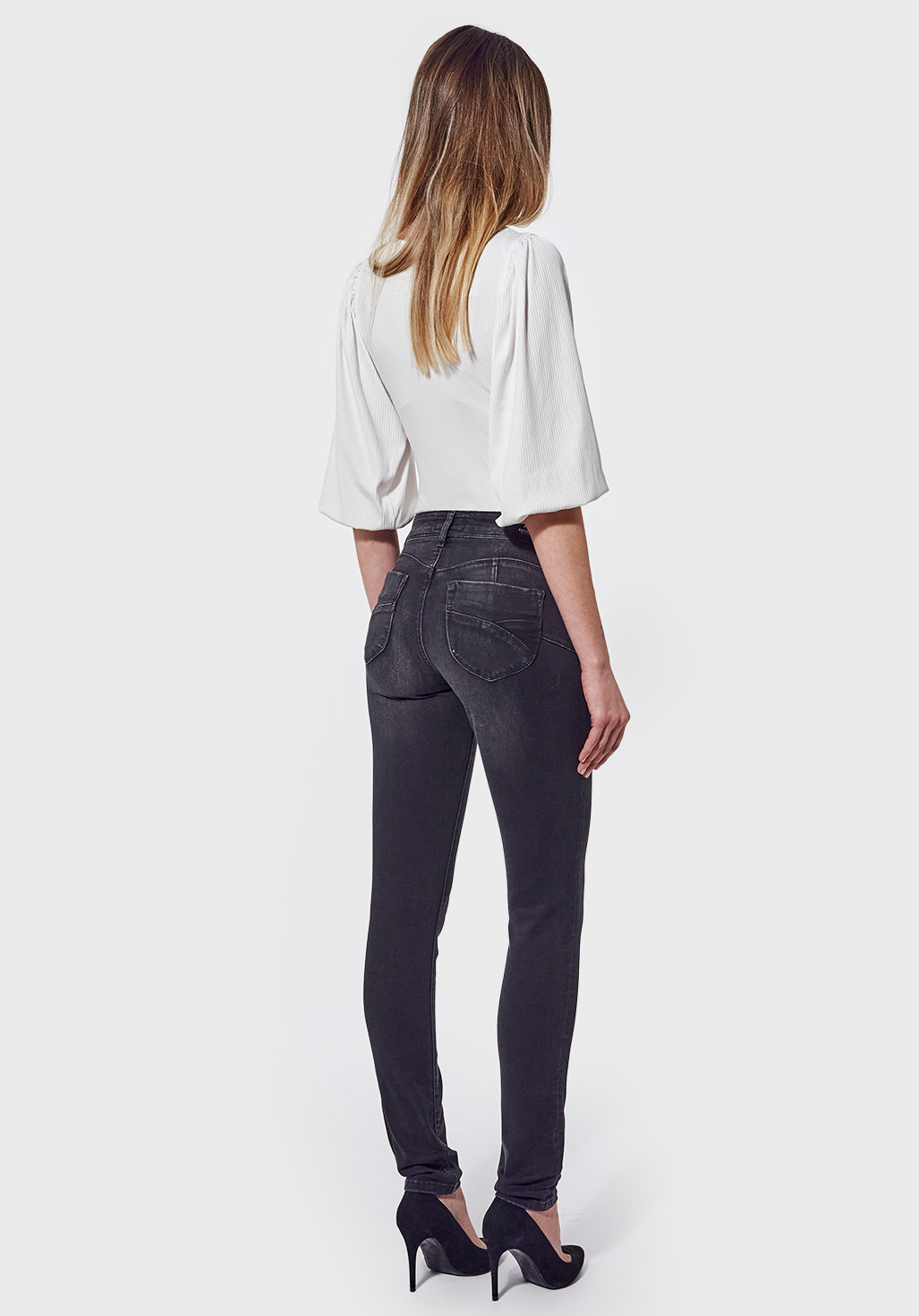 FLORR  Jean slim femme noir effet délavé