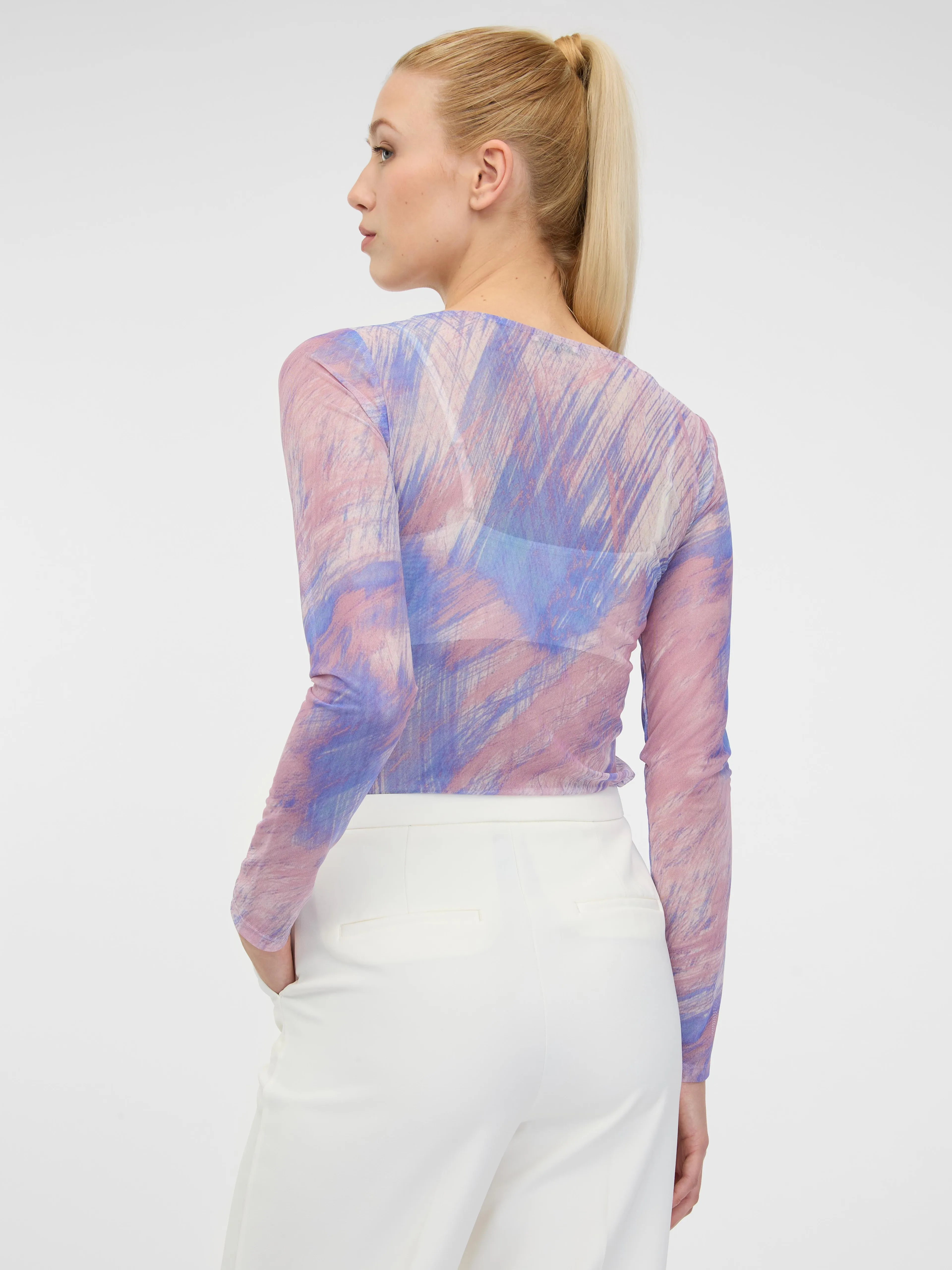 Hellrosa gemustertes Damen-T-Shirt mit langen Ärmeln ORSAY