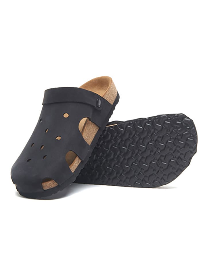 Comfortfusse Leder-Clogs in Schwarz günstig kaufen