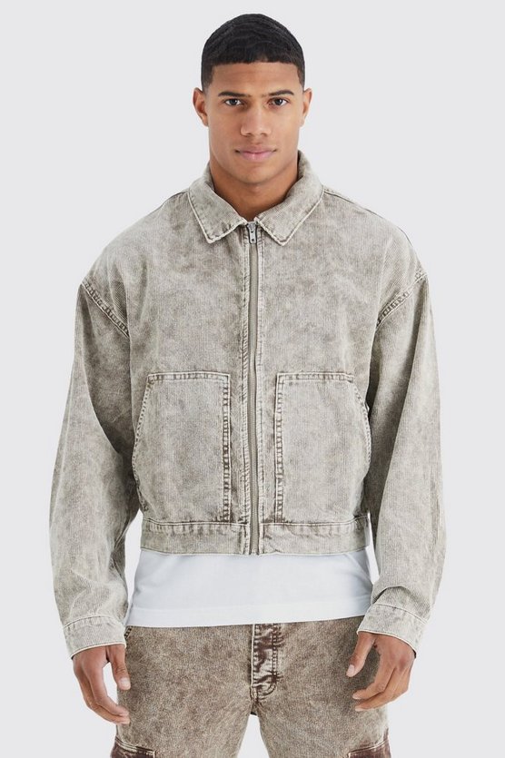 Kastige Cord-Jacke mit Acid-Waschung