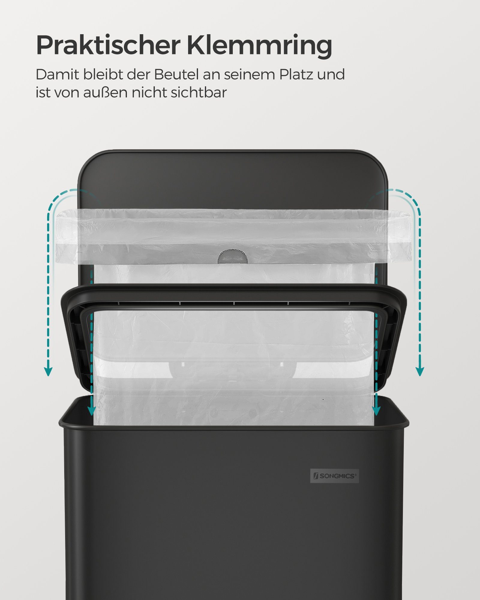 SONGMICS Mülleimer Küche, 40 Liter Abfalleimer großer Tretmülleimer mit Deckel